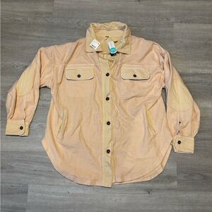 FREE PEOPLE Women's Large RUBY JACKET SHACKET Lt Pink Tan BOHO DISTRESSED NWT